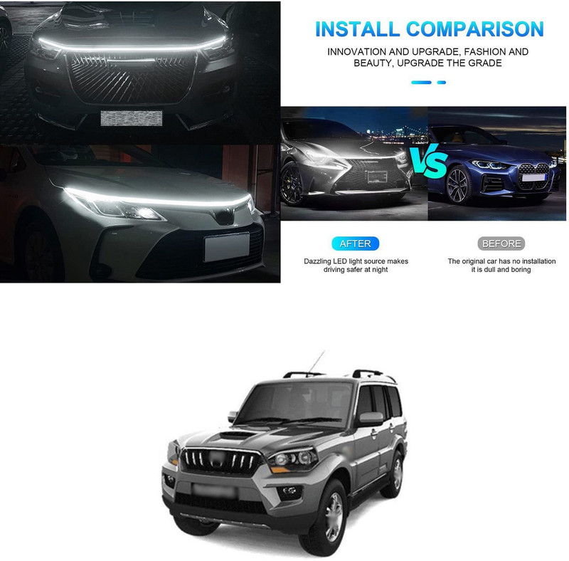 PECUNIA Car Fancy Reflector LED Bar Flexible Car Hood Strip Light 627 Car Reflector Light(White)