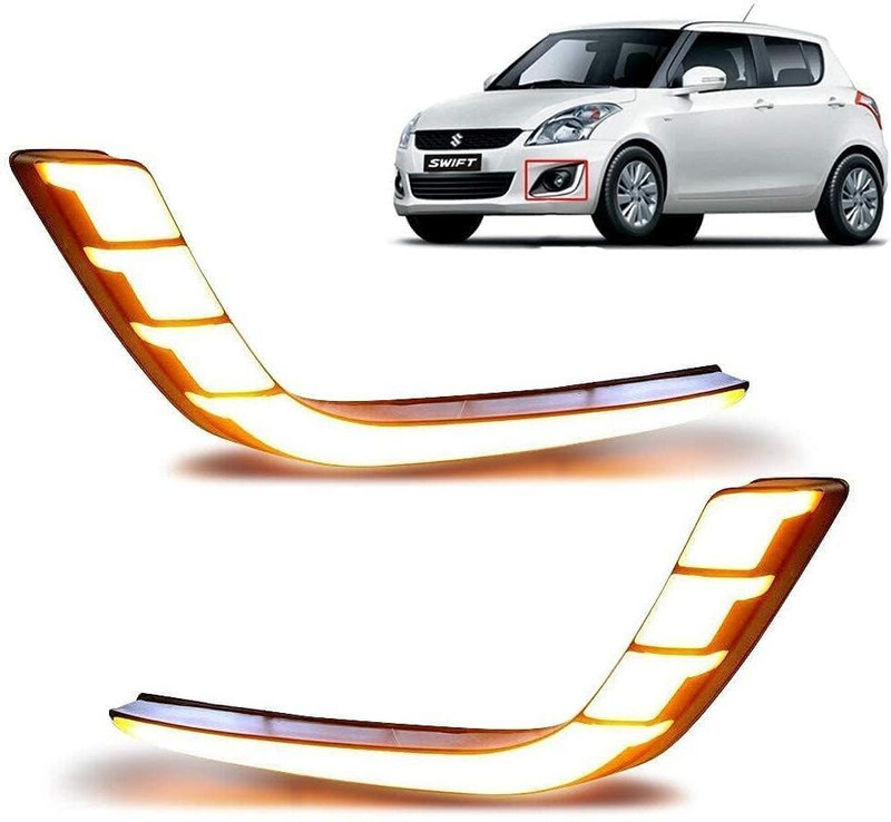 WDK LED DRL Running Indicator Reflector Day Time Running Light Car Fog Lamp Car Fancy Lights(White, Yellow)