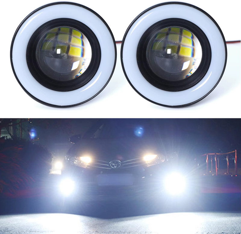 PRABHU DAYAL Fog Lamp Angel Eye LED DRL Projector Cob Light 89mm Car Fancy Lights(White)
