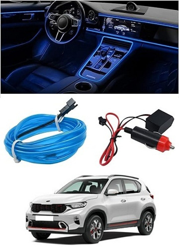 SLSHILPA EL Wire Car Interior Light with Adapter (5 Meter) For Kia Sonet Car Fancy Lights(Blue)