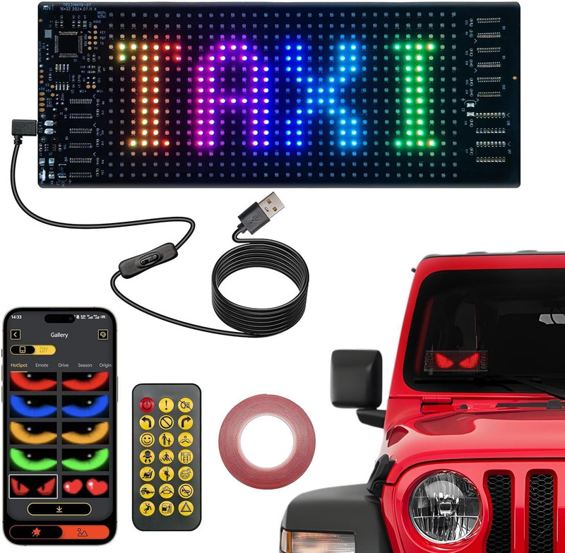 AQUABUCKET Flexible Car LED Matrix Display Board | RGB Text Sign | App & Remote Control Car Fancy Lights(Black)