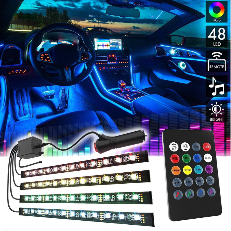 BIKER SHOPPEE Atmosphere Lights Car LED Strip Lights 4 pcs 48 LED Multicolor HNA2048 Car Fancy Lights(Multicolor)