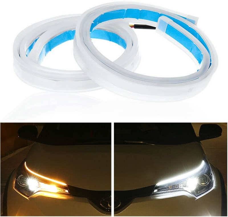 OBEROI'S TRADERS White & Amber Flow LED Sequential Daytime Running Lights Stick-on Above Headlamp Car Fancy Lights(Yellow, White)