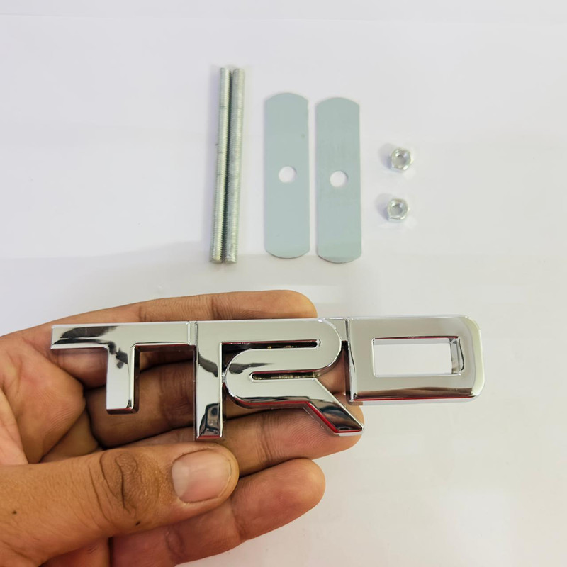 Auto MT Chrome TRD Metal Grill Logo (12.5cmx3.5cm) Grill 3D Badge Sticker for Vehicles. Car Flywheel