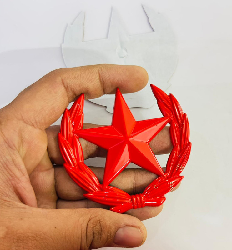 Auto MT Red Star Cut Metal Logo 8cmx8cm Decoration 3D Emblem Car Flywheel