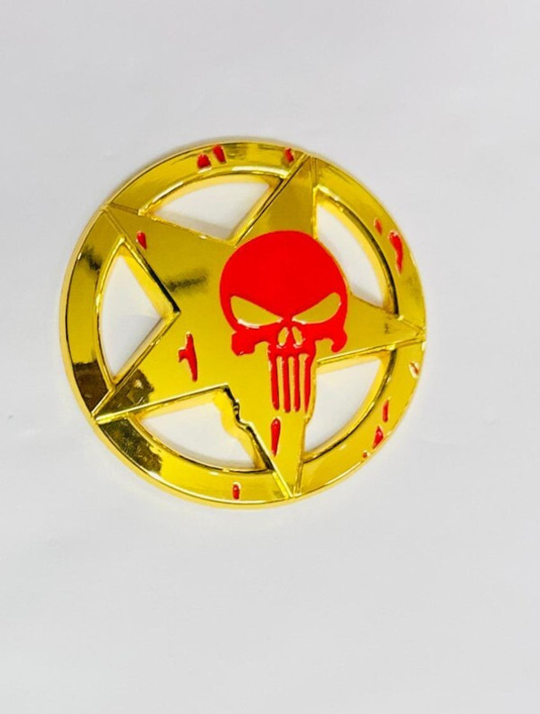 Auto MT Skull Punisher 3D Metal GOLDEN Red Logo 7.5cmx7.5cm for Decor Sticker 1PC, Car Flywheel