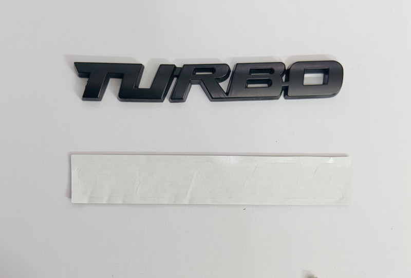 Auto MT BLACK-Turbo Car Badge 3D Logo Metal Emblem Car, Any Smooth Surface 12.5X1.6 Car Flywheel
