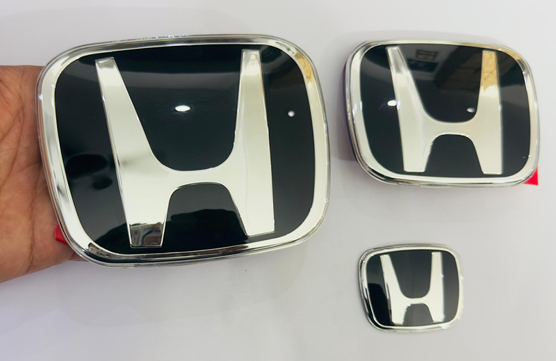 Auto MT Front BLACK 3PC Honda Logo (10cmx12cm) Badge ABS Emblem with Glossy Finish. Car Flywheel