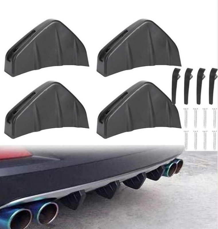 Auto MT 4PC Car Rear Bumper Lip Spoiler Universal Diffuser Shark Fins Black Car Flywheel