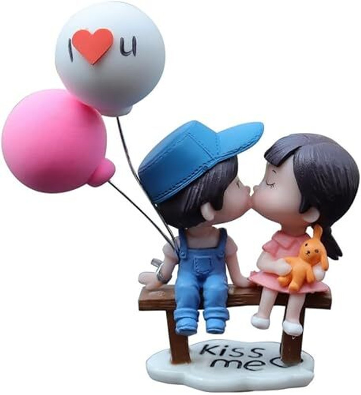 Auto MT Cute Car Decoration Lovely Seating Bench Couple with Pink Balloon Car Decoration Car Flywheel