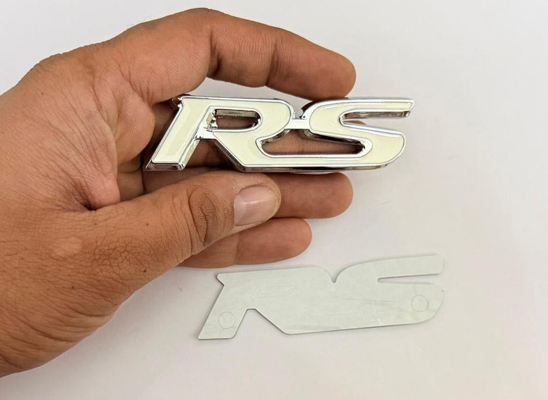 Auto MT Chrome & WHITE RS Grill Logo,Car Emblem,8.2cmX2.2cm 3D Decal,Universal. Car Flywheel