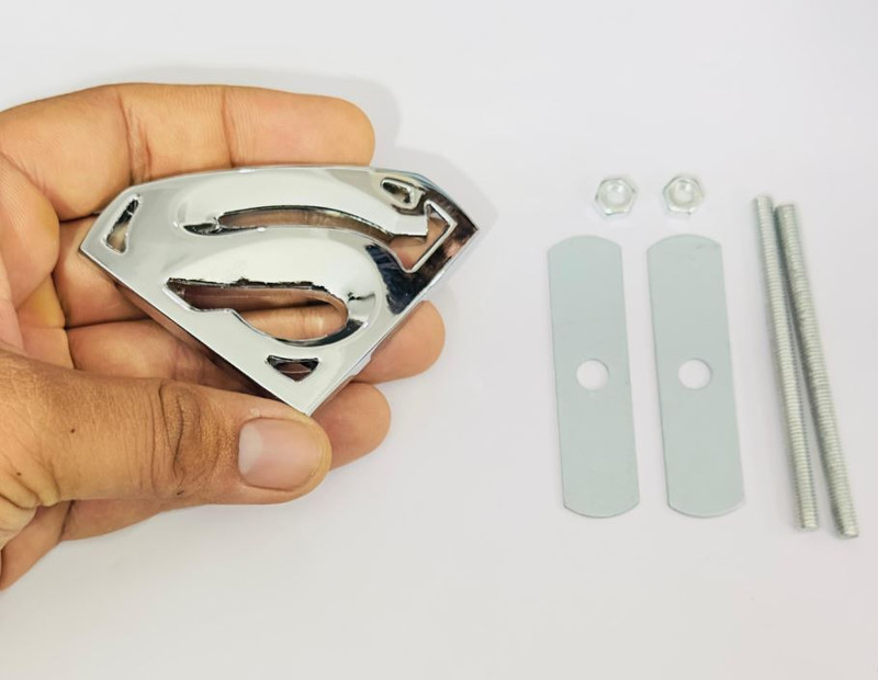 Auto MT CHROME Super-Man 3D GRILL Logo (5.5cmx8.2cm) for Car Bike Laptop Emblem, Car Flywheel