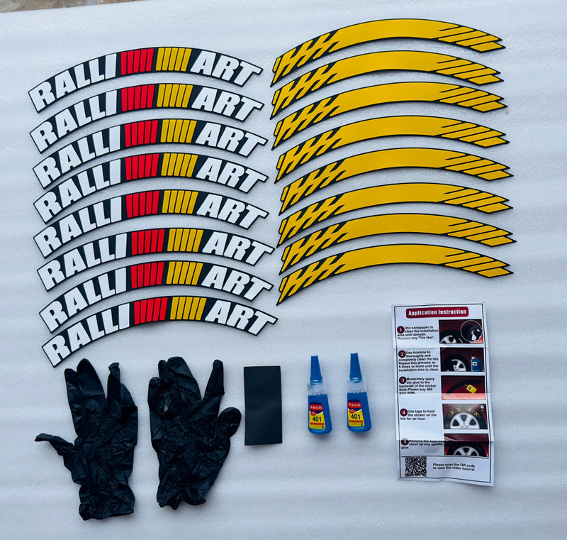 Auto MT Ralliart for 4 Tyres Sticker Permanent Rubber Tyre Tire Sticker With 2 Glues. Car Flywheel