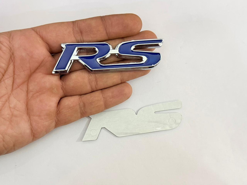 Auto MT Chrome & Blue RS Sport Logo Emblem 3D Metal Racing(8.2cmx2.2cm)Universal Car Flywheel