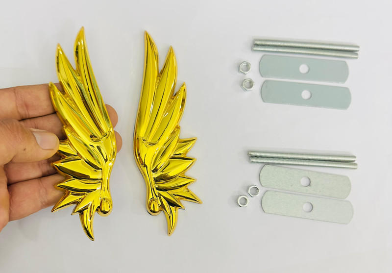 Auto MT GOLDEN LONG Angel Wings_GRILL Sticker (14cmx4.3cm) Car Bike Laptop Emblem Car Flywheel
