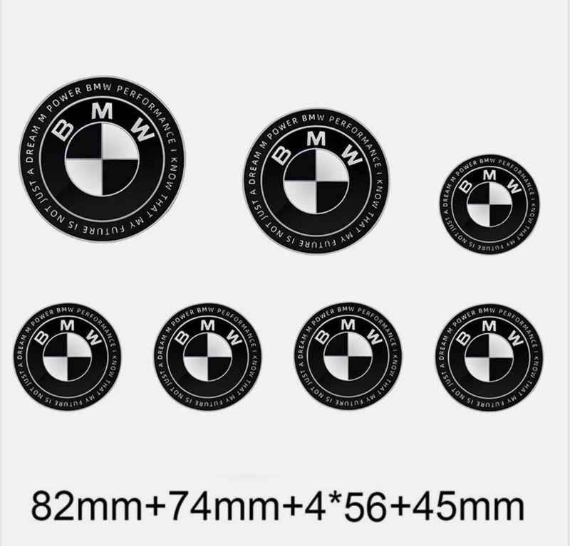 Auto MT Black 7pc B.M.W Logo 50th Anniversary Edition Emblem Wheel Steering Badges Set Car Flywheel