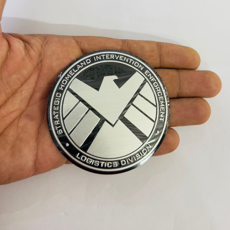 Auto MT Silver Round Agents of Shield Sticker (7.5cmx7.5cm) Car&Bike Logo 3D Badge. Car Flywheel