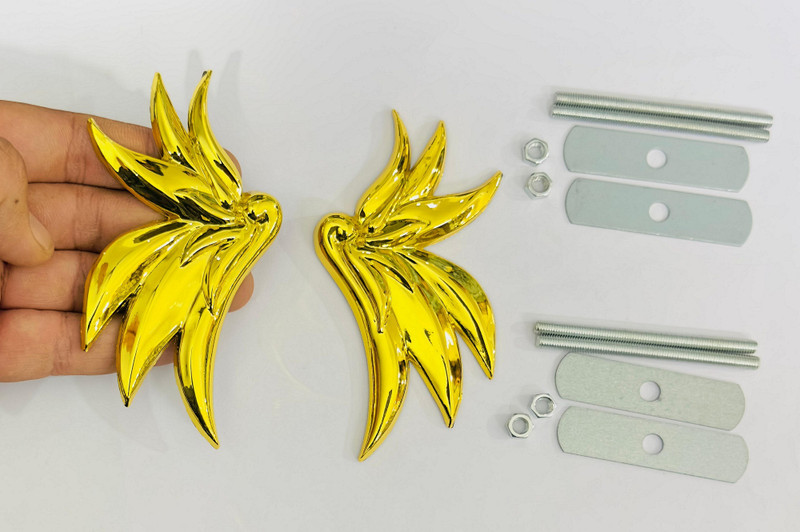Auto MT GOLDEN-SHORT Angel Wings-GRILL Sticker (14cmx4.3cm) Car Bike Laptop Emblem Car Flywheel