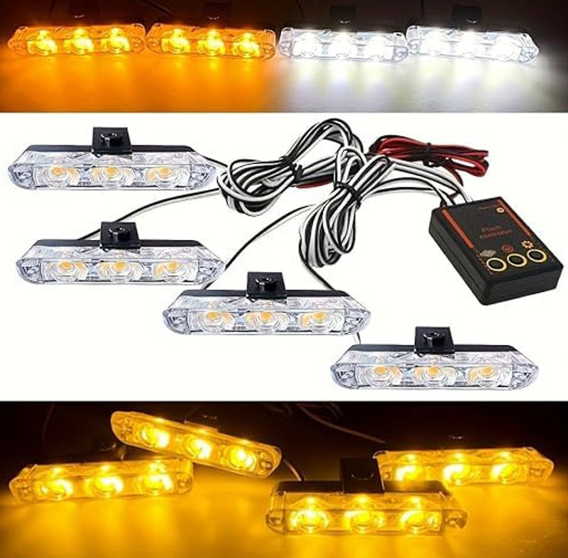Auto MT (Wireless Remote 4x3 Police Front Flash light Car Grille 12VDC (WHITE-YELLOW) Car Flywheel