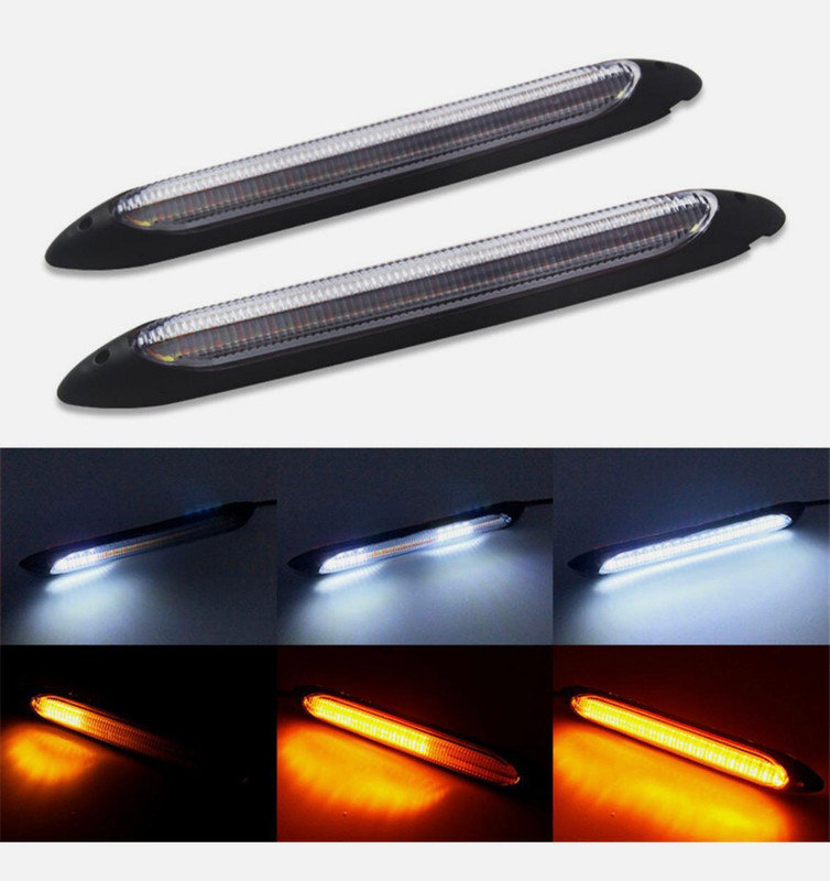 Auto MT 2pc DRL Daytime Running Light 12V Universal Indicator White-Yellow LED Headlight Car Flywheel