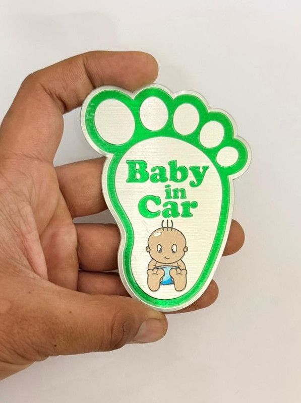 Auto MT Green Baby in car 3D Sticker for car(10cmX10cm)Foot Shape Stylish logo. Car Flywheel