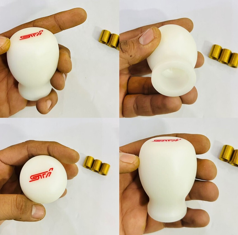 Auto MT White STI Gear Knob Ball Head Attractive Shift Gear Knob with Adapter Universal Car Flywheel