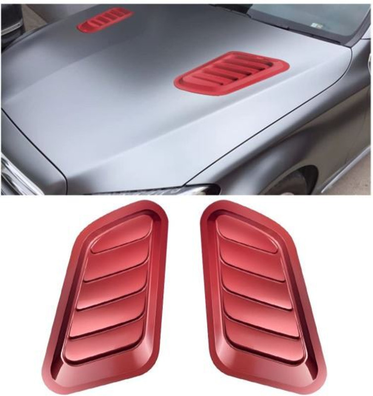 Auto MT 2PC RED BONNET SCOOP Styling Air Flow Intake Vent Cover Universal Car Flywheel