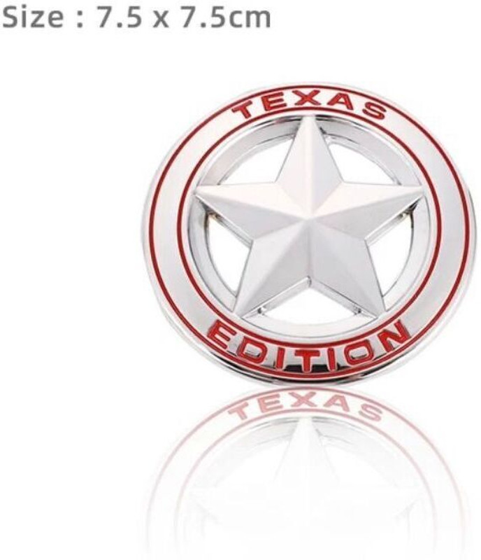 Auto MT Chrome-RED Star Texas Edition Logo Car Bike Metal Car Emblem 3D Badge. Car Flywheel