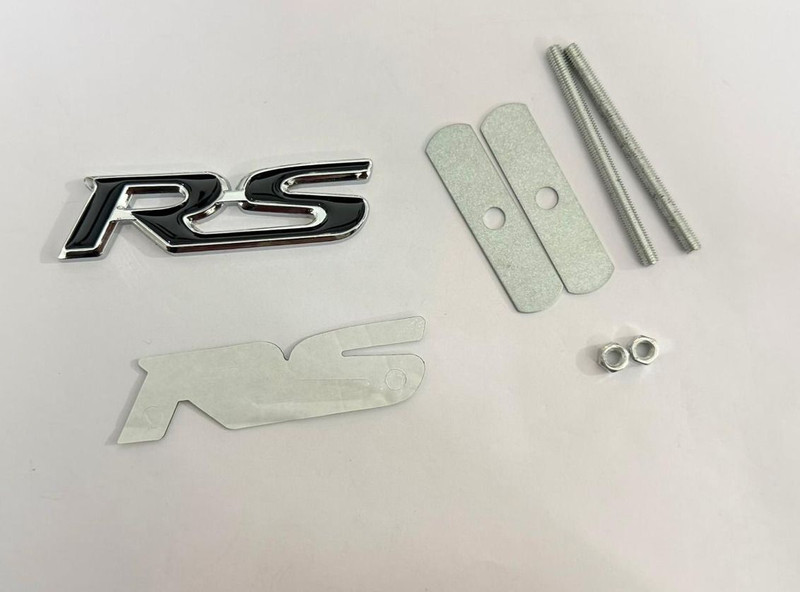 Auto MT Chrome & BLACK RS Grill Logo,Car Emblem,8.2cmX2.2cm 3D Decal,Universal. Car Flywheel