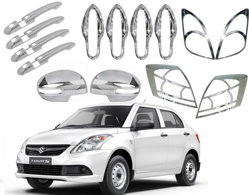 CARJUNCTION Exterior Chrome Accessories Combo Kit for Swift Dzire (2015-2018) Set of 14 Pcs Chrome Maruti Swift Dzire Front Garnish