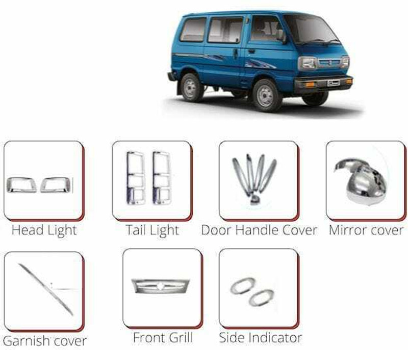 NITINMOTOR Car Garnish Front Side Rear Decor Silver Coloured Chrome Finish Chrome NA Omni Side Garnish