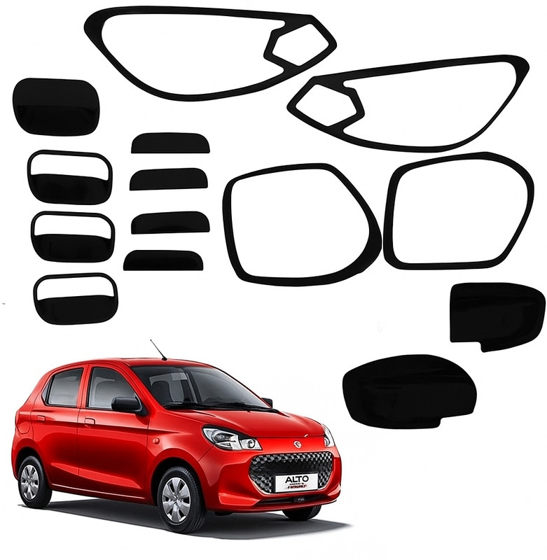 Autxin Piano Black Combo Kit Exterior Accessories Garnish Trim for Alto K10 2022 Onward Glossy Maruti Alto K10 LXI, Alto K10 VXI, Alto K10 Side Garnish