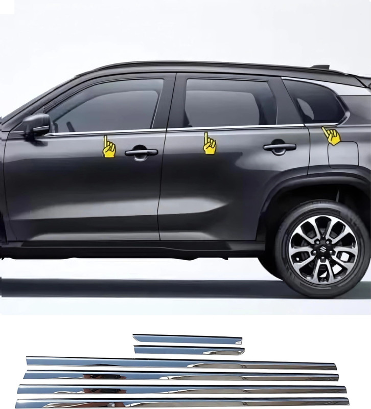 Ad chrome Window Garnish Hyryder 6 PCS Chrome Toyota, Maruti Grand Vitara Side Garnish
