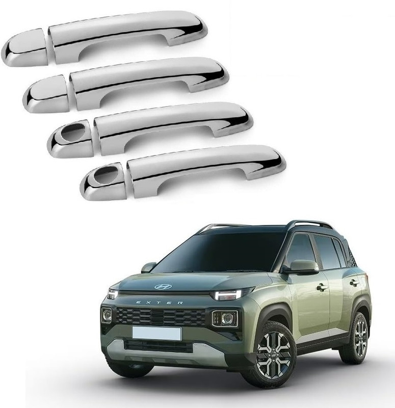 ROSHNEER ENTERPRISES RE1025-CHROME DOOR HANDLE LATCH COVER SET OF 4 Pcs For HYUNDAI EXTER Chrome Hyundai 1 Series Side Garnish