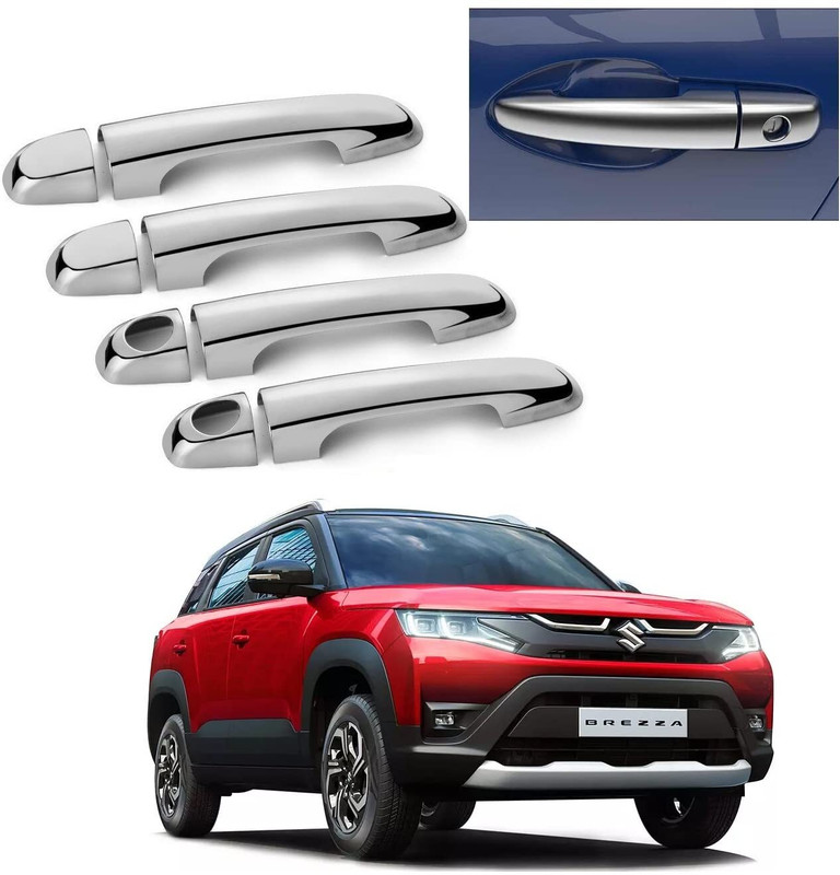 ROSHNEER ENTERPRISES RE10260-CHROME DOOR HANDLE LATCH COVER SET OF 4 Pcs For BREEZA 2022 Onwards Chrome Maruti Vitara Brezza LXI Petrol Side Garnish