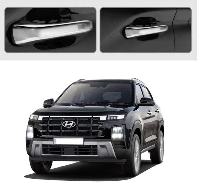 ROSHNEER ENTERPRISES RE1024-CHROME DOOR HANDLE LATCH COVER SET OF 4 Pcs For CRETA 2024 Chrome Hyundai Creta Side Garnish