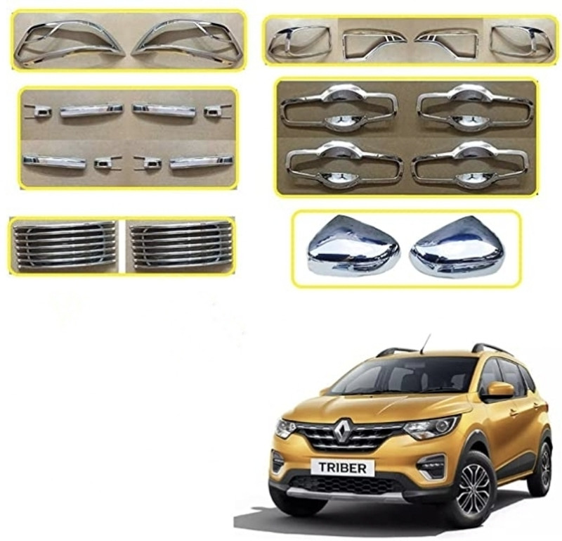 junior Exterior Chrome Combo Accessories Garnish Kit for Triber - Set of 22 Pcs Chrome Renault Triber RXZ Side Garnish