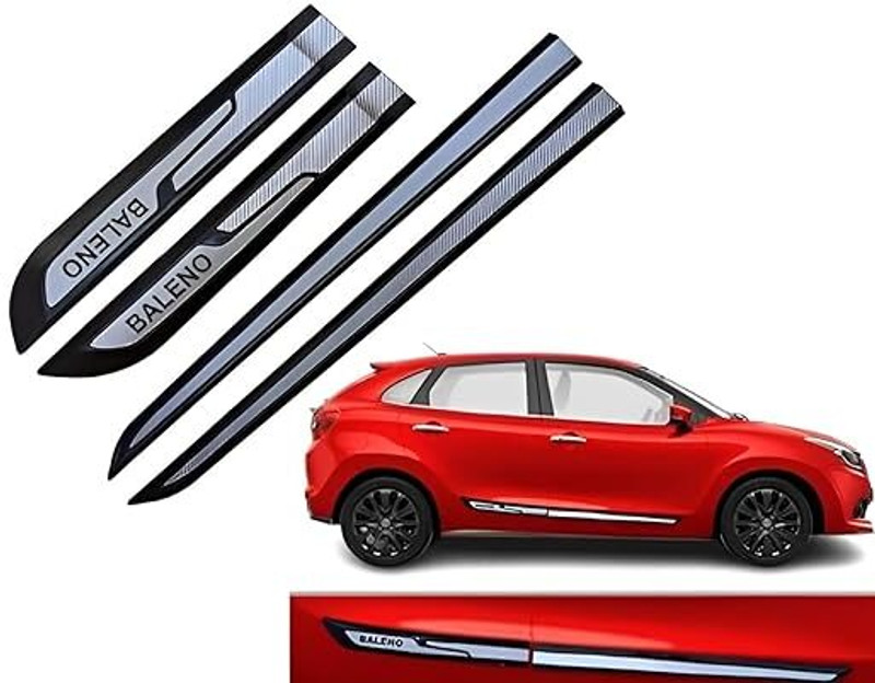 CARSHADE Car Door Side Beading Silver Black Compatible for Baleno All Models Set of 4 Pcs Glossy NA Baleno Side Garnish