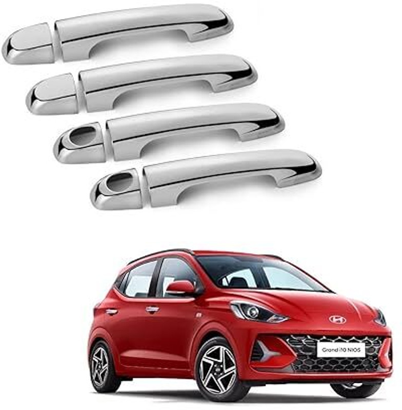 Uneestore Chrome Door Handle COVER for Grand i10 NIOS Facelift 2023 Car Grab Handle Cover