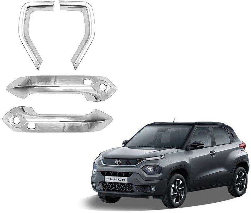 Airtick (Pack Of 4 Pc) Car Door Catch Handle Cover Chrome Finishing For Tata Punch Cars Car Grab Handle Cover
