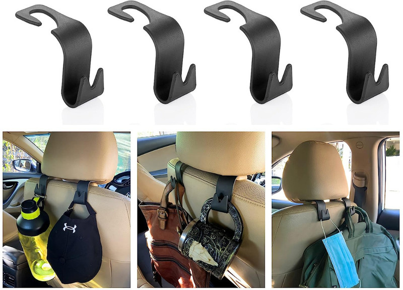 Arodiya Enterprises 4PCS Car Backseat Headrest Hook/Hanger Universal Durable Organiser Car Storage Bag & Bin(50 L)