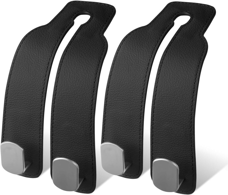VENEXA 2 Pack Car Seats Hooks for Headrest, 2-in-1 Premium Leather Car Headrest Car Storage Bag(22 L)