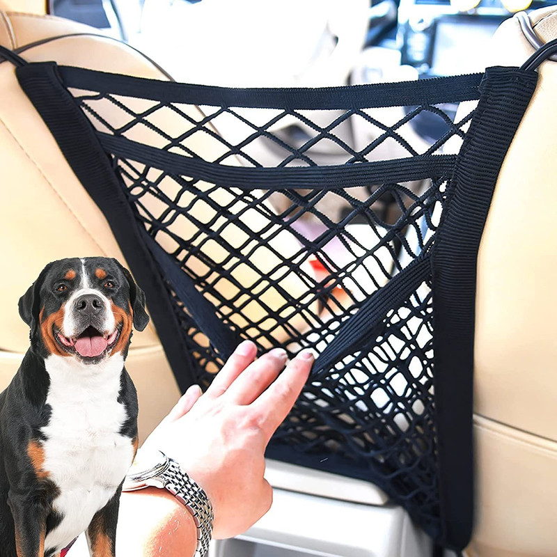 LAVITRA Car Mesh Organizer Back Net Bag Barrier of Backseat Kids Children Pet Dog Holder Car Multi Pocket(1 L)