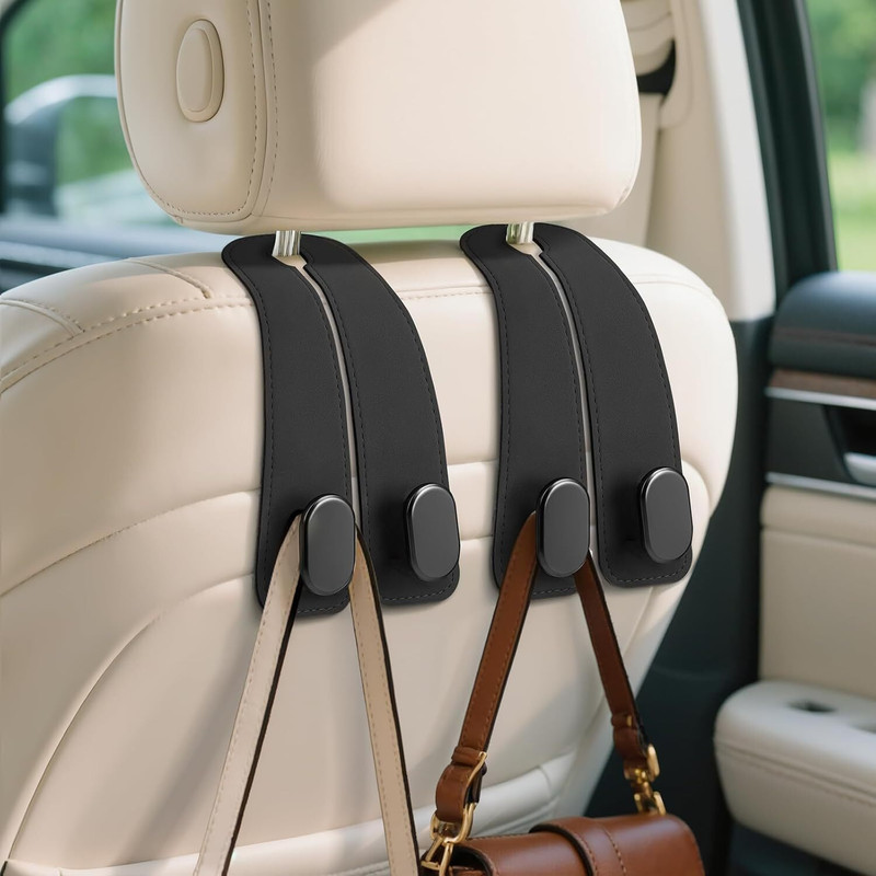 Mr. Auen Car Seat Headrest Hooks - 2 Pack Leather Car Purse Hook, Car Purse Bag Car Storage Bag & Bin(10 L)