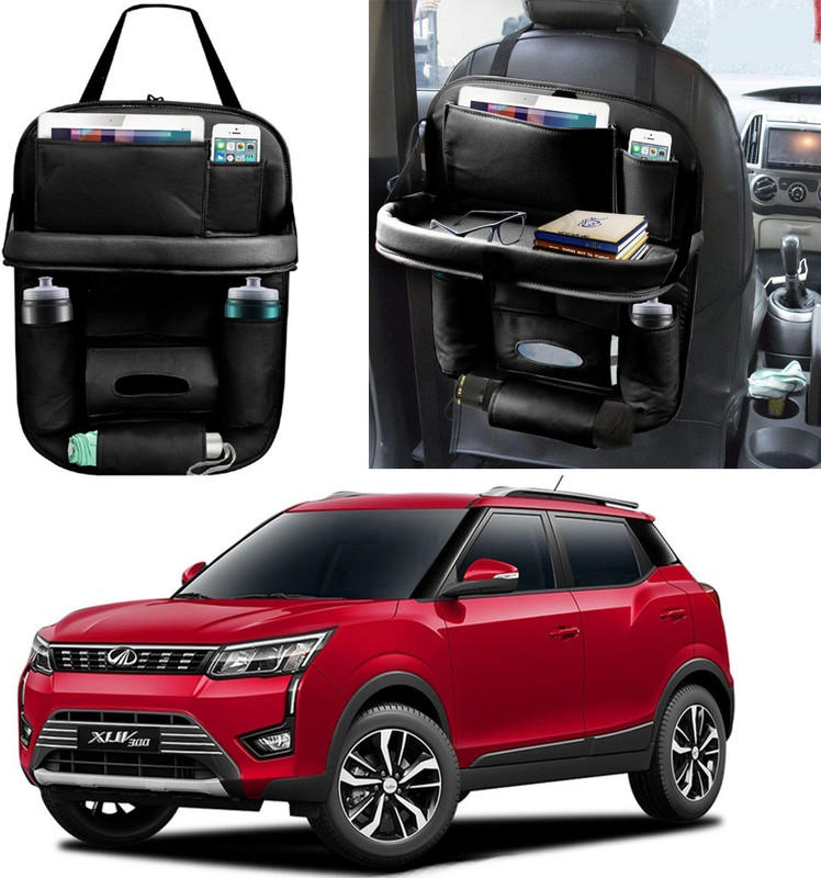 Alisan PU Leather Car Back Seat Organizer with Tray For Mahindra XUV-300 Car Storage Bag & Bin(10 L)