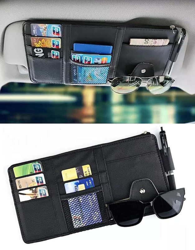 Augen PU Leather Car Sun Visor Organizer Hanging Phone Storage Pouch Holder (Black) Car Storage Bag(1 L)
