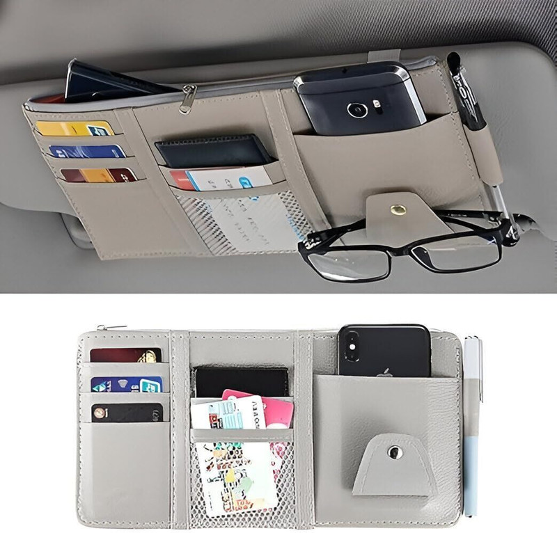 WAKTORO Car Sun Visor Organizer PU Leather Multi-Pocket Storage Holder Car Multi Pocket(0 L)
