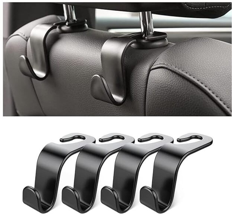 MJM GOOD CONNECTIONS Car Headrest Hook, 4pcs Black Car Headrest Seat Hook Hidden Car Storage Bag(40 L)