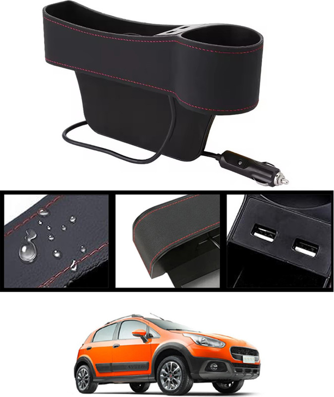ABJD Black Seat Car Pocket Organizer With 2USB Port & Scoket For Avventura-Fiat-2014 Car Side Seat Catcher(0 L)