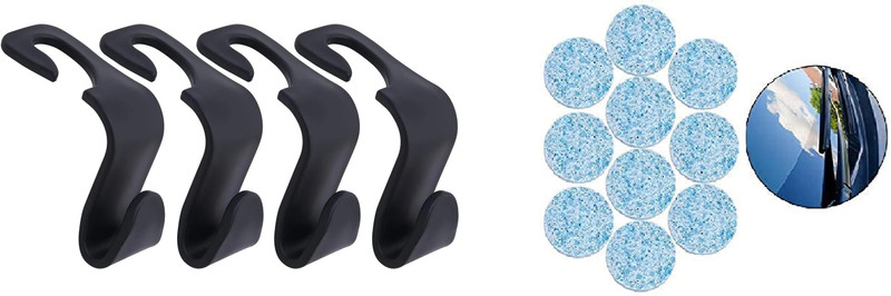 Qweezer 4 Pcs Car Seat Hooks & 10 pcs Car Glass Cleaner Tablet Car Storage Bag & Bin(10 L)